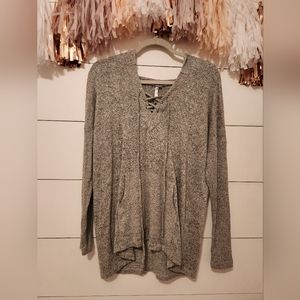 Laced-Neck Oversized Dance Hoodie